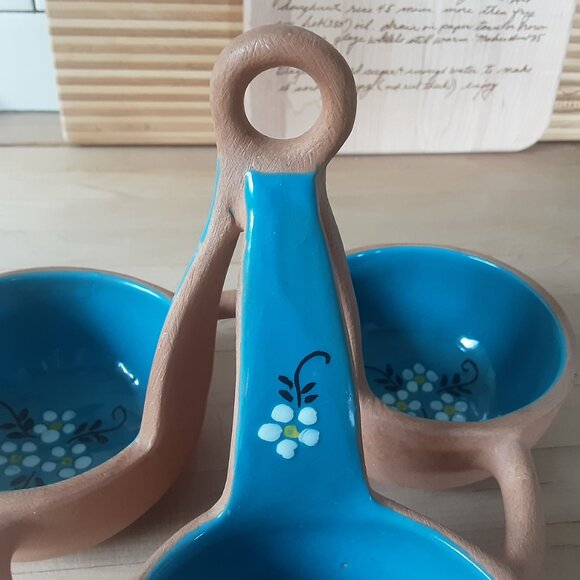Handpainted Blue Turquoise Terracotta Serving Dip Set. 3 Bowls - Picture 2 of 4
